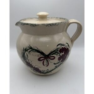 Casey Pottery Creamer w Lid Handmade USA Stoneware Wreath Farmhouse‎ 6.5"